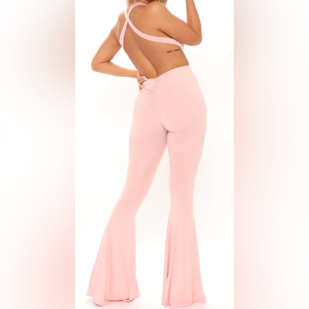 -NWT- Fashion Nova Blush Pink Flared Jumpsuit - Picture 2 of 16